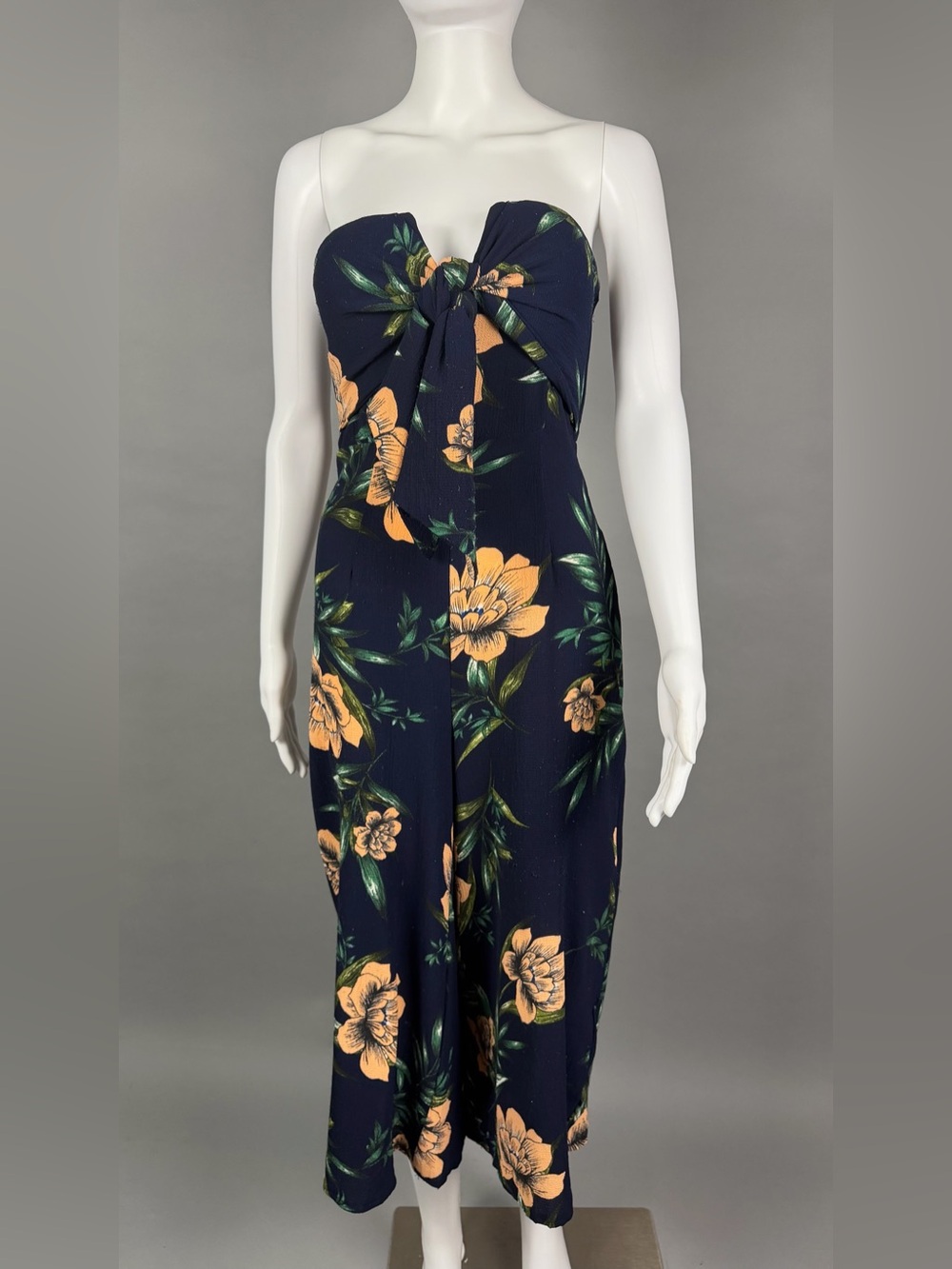 Strapless Navy Floral Tie-Front Jumpsuit